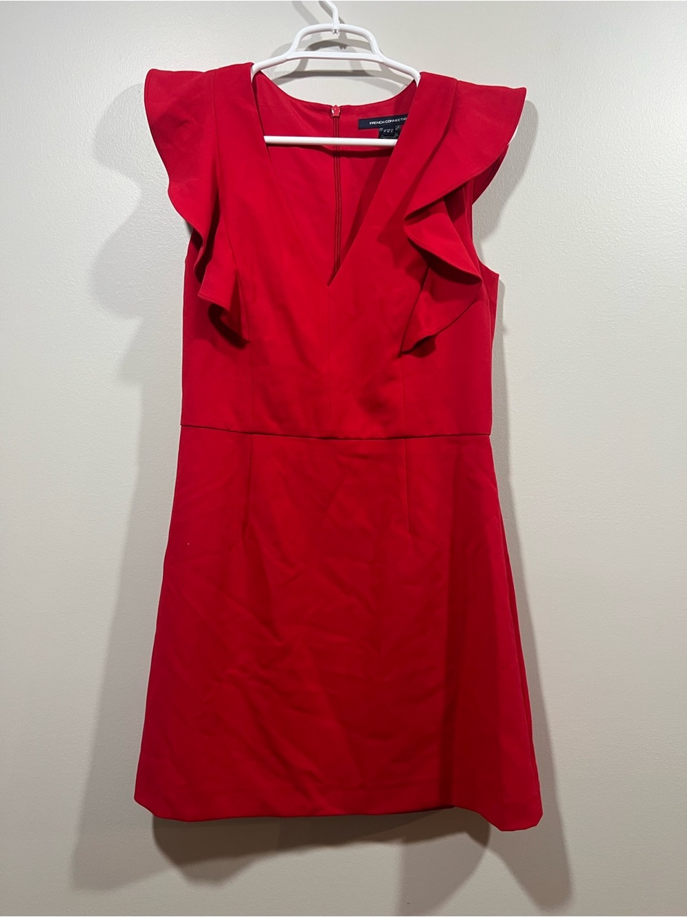French Connection Women’s Red Ruffle Sleeve Dress Size 8